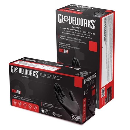 GLOVEPLUS Gloveworks Nitrile Disposable Gloves Large Black Powder Free 100 pk GPNB46100
